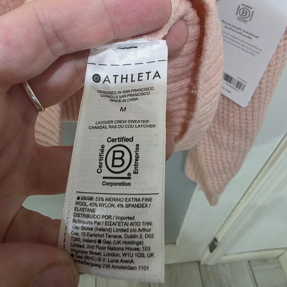 Athleta Womens Merino Wool Puff Sleeve Rib Knit Sweater Pink Size M NWT - Picture 6 of 9